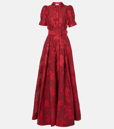 Rebecca Vallance Henrietta Belted Brocade Gown In Red