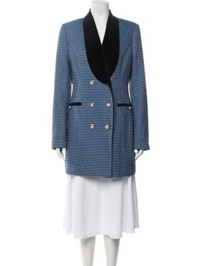 Pre-owned Rebecca Vallance Houndstooth Print Coat In Blue