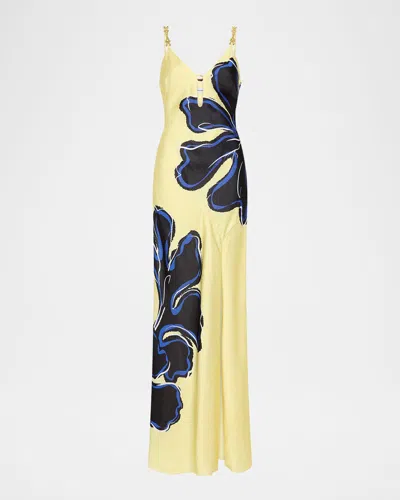 Rebecca Vallance Indigo Bloom Chain-embellished Maxi Dress In Yellow