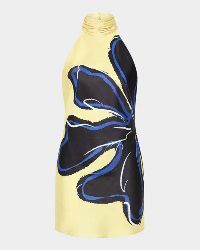 Rebecca Vallance Indigo Bloom Open-back Halter Mini Dress In Yellow