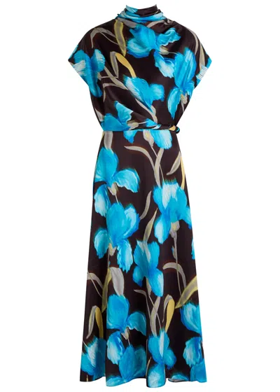 Rebecca Vallance Ingrid Floral-print Moiré Midi Dress In Black
