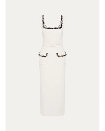 Rebecca Vallance Jacquie Bonded Tweed Midi Dress In Cream