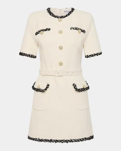 Rebecca Vallance Jacquie Contrast-trim Tweed Mini Dress In Cream