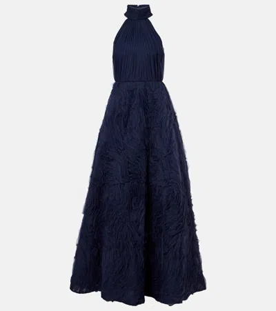 Rebecca Vallance Jasmine Pleated Tulle Gown In Blue