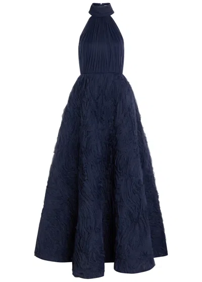 Rebecca Vallance Jasmine Ruffled Tulle Gown In Blue