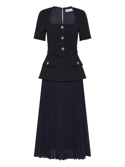 Rebecca Vallance Jonie Belted Pleated Midi Dress In Blue