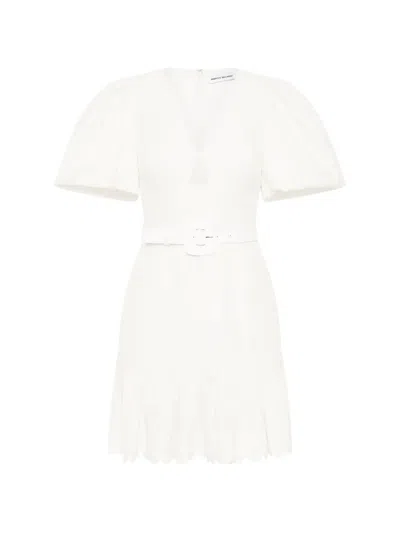 Rebecca Vallance Kahlia Ruffled Scalloped Linen-blend Mini Dress In White