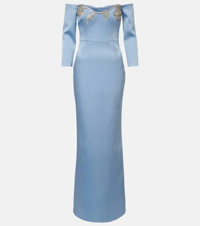 Rebecca Vallance Kai Embellished Satin Bustier Gown In Blue