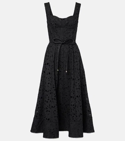 Rebecca Vallance Kitsu Broderie Anglaise Midi Dress In Black