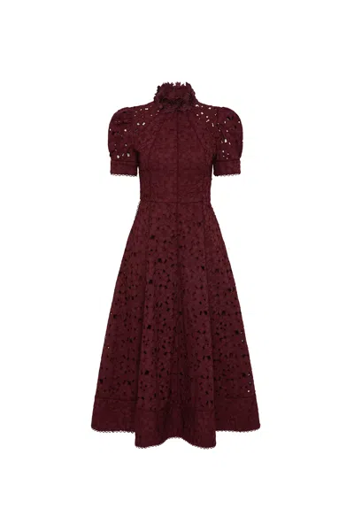 Rebecca Vallance Kitsu Short Sleeve Midi Dress In Burgundy