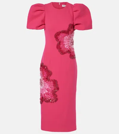 Rebecca Vallance Layana Puff-sleeve Embellished Midi Dress In Dark Pink
