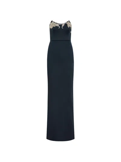 Rebecca Vallance Lessa Embellished Satin Bustier Gown In Blue