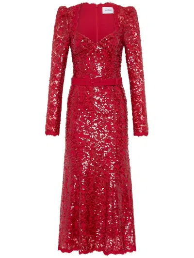 Rebecca Vallance Leyla Long Sleeve Midi Dress In Red