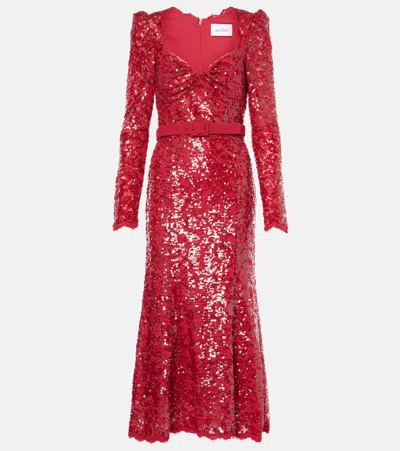 Rebecca Vallance Leyla Long Sleeve Midi Dress In Red