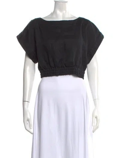 Pre-owned Rebecca Vallance Linen Bateau Neckline Crop Top In Black