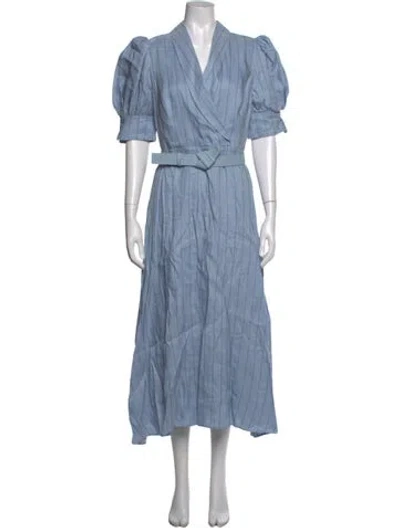 Pre-owned Rebecca Vallance Linen Midi Length Dress In Blue
