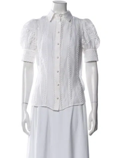 Pre-owned Rebecca Vallance Linen Short Sleeve Blouse In White
