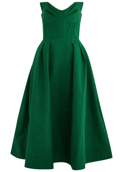 Rebecca Vallance Luiza Strapless Moiré Midi Dress In Green