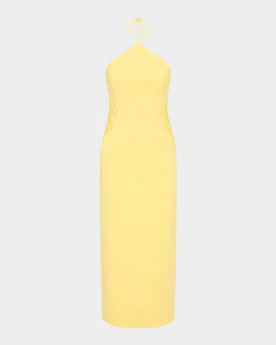 Rebecca Vallance Lulu Floral Lace Halter Midi Dress In Yellow