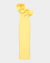 Rebecca Vallance Lulu One-shoulder Ruffle Column Gown In Popcorn