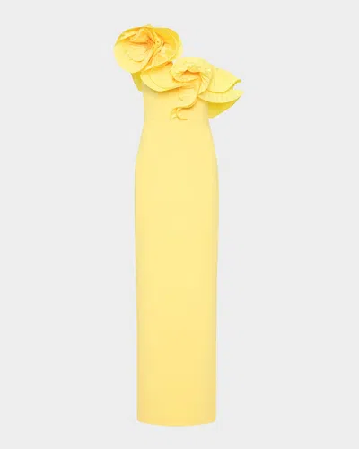 Rebecca Vallance Lulu One-shoulder Ruffle Column Gown In Yellow