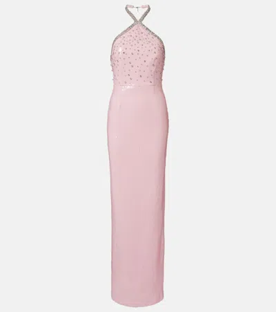 Rebecca Vallance Lydia Sequined Halterneck Gown In Pink