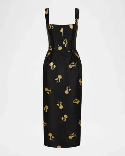 Rebecca Vallance Mariya Floral Jacquard Midi Dress In Animal Print