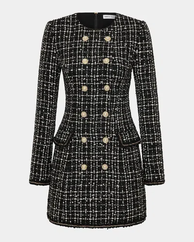 Rebecca Vallance Meringue Double-breasted Tweed Blazer Mini Dress In Black