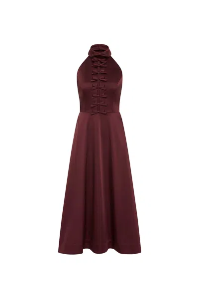 Rebecca Vallance Merlot Halter Midi Dress In Burgundy
