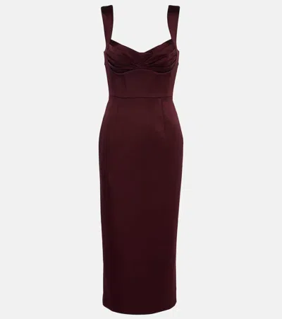 Rebecca Vallance Merlot Ruched Satin Midi Dress In Burgundy