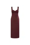 Rebecca Vallance Bonded Satin Merlot Midi Dress