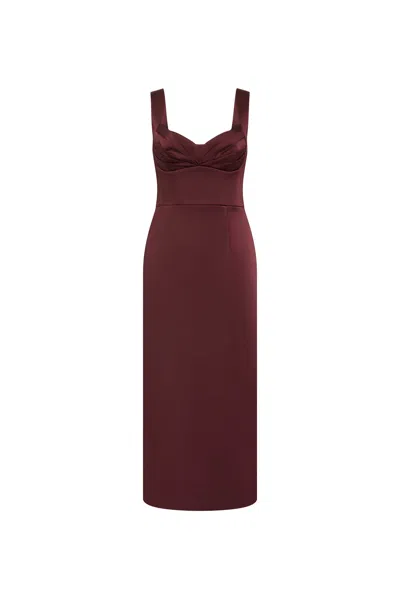 REBECCA VALLANCE MERLOT STRAP MIDI DRESS