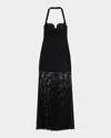 Rebecca Vallance Milena Pleated Floral Lace Halter Gown In Black