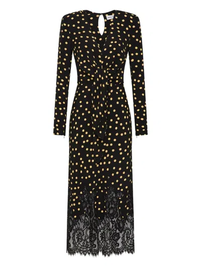Rebecca Vallance Millie Polka-dot Lace-trimmed Midi Dress In Black