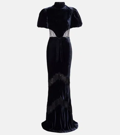 Rebecca Vallance Minerva Lace-trimmed Velvet Gown In Black