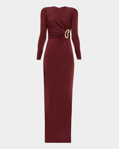Rebecca Vallance Mischa Embellished Gathered Stretch-jersey Gown In Burgundy