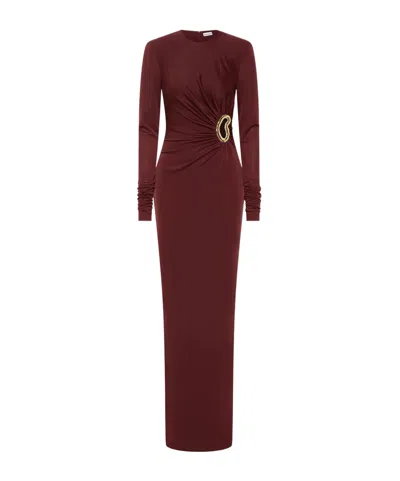 Rebecca Vallance Mischa Embellished Gathered Stretch-jersey Gown In Burgundy