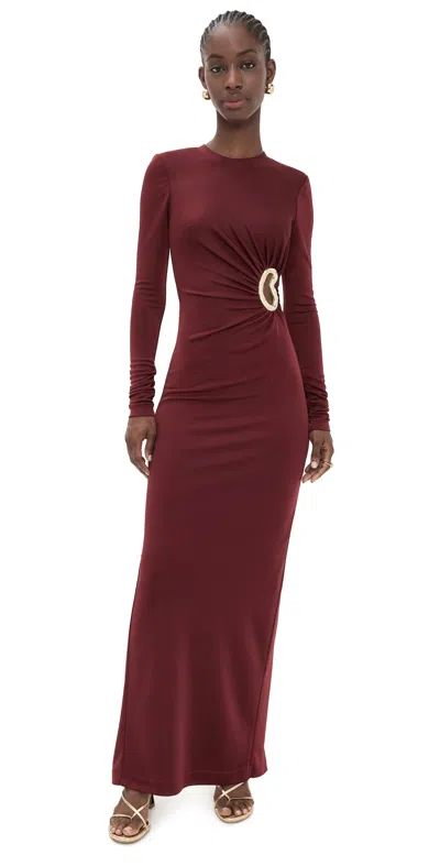 REBECCA VALLANCE MISHA LONG SLEEVE MAXI DRESS WINE