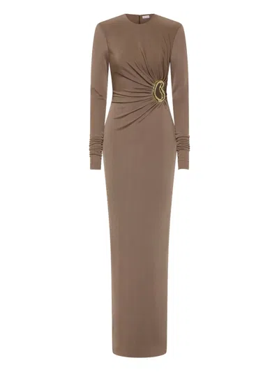 Rebecca Vallance Misha Long-sleeve Ring-detail Maxi Dress In Brown