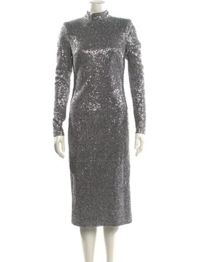 Pre-owned Rebecca Vallance Mock Neck Midi Length Dress In Silver