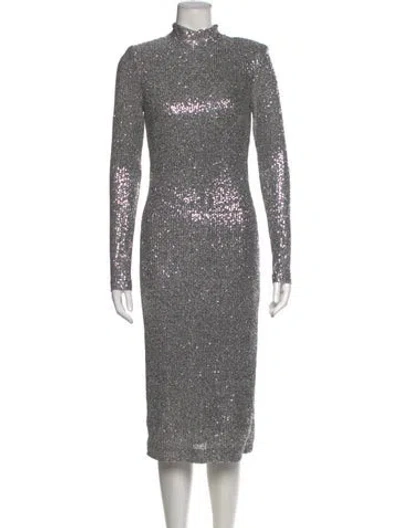Pre-owned Rebecca Vallance Mock Neck Midi Length Dress In Silver
