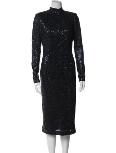 Pre-owned Rebecca Vallance Mock Neck Midi Length Dress W/ Tags In Blue