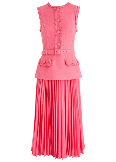 Rebecca Vallance Montana Layered Tweed Midi Dress In Pink