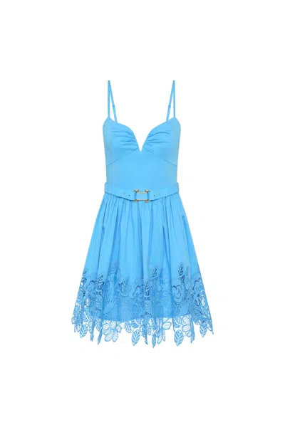 Rebecca Vallance Montreux Lace-belted Mini Dress In Blue