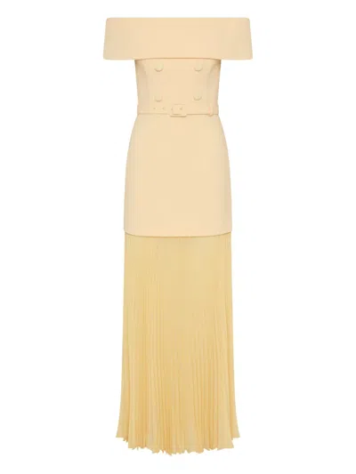 Rebecca Vallance Muriel Off-shoulder Pleated Midi Dress In Yellow