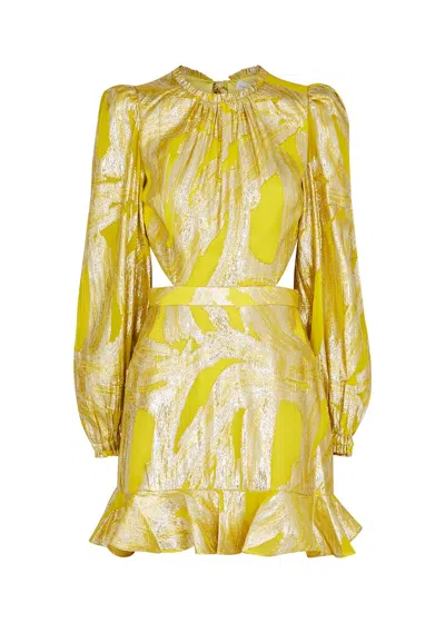 Rebecca Vallance Navarro Yellow Metallic Silk-blend Mini Dress In Gold