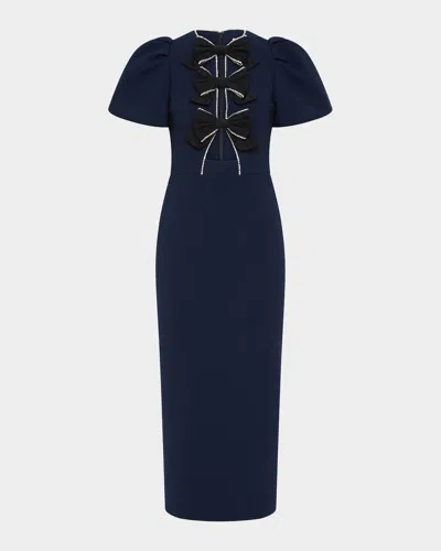 Rebecca Vallance Nemy Bow-embellished Cutout Crepe Midi Dress In Blue