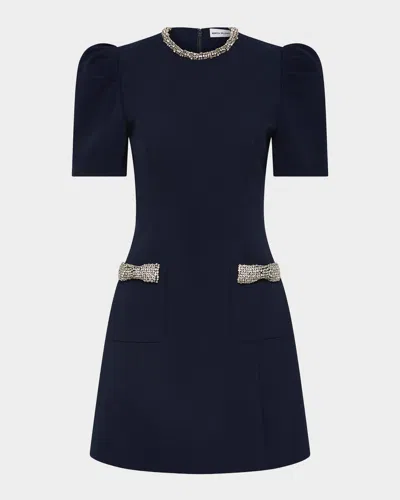 Rebecca Vallance Nemy Diamante-trim Bonded Crepe Mini Dress In Blue