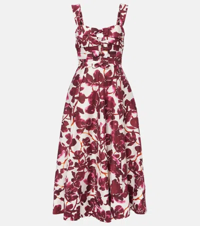 Rebecca Vallance Nerissa Floral Midi Dress In Red Orchid Vines Print