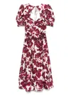 Rebecca Vallance Nerissa Belted Leather-trimmed Floral-print Voile Midi Dress In Rot